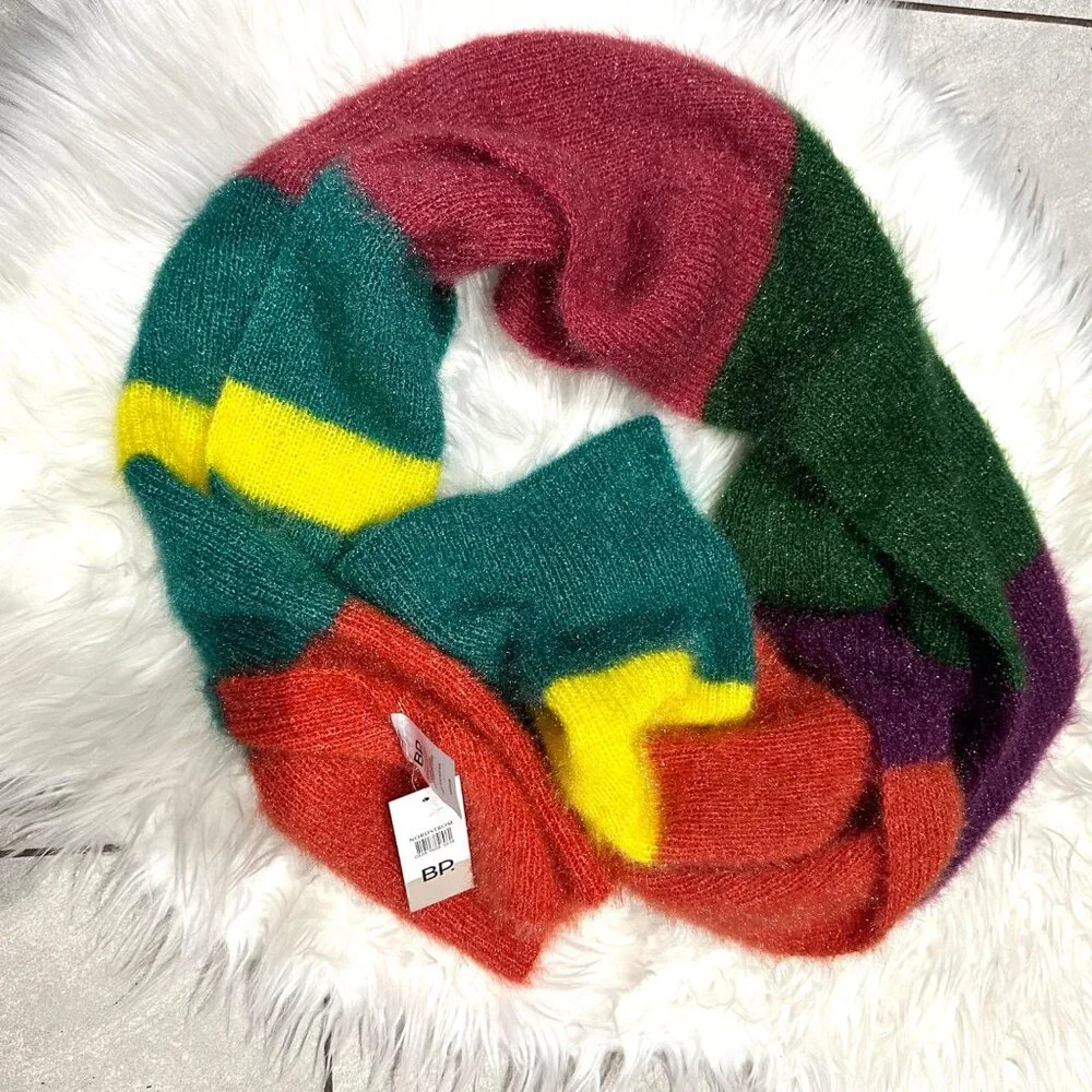 NWT BP Nordstrom Art to Wear Fuzzy Long Oversized Scarf Color Block One Size